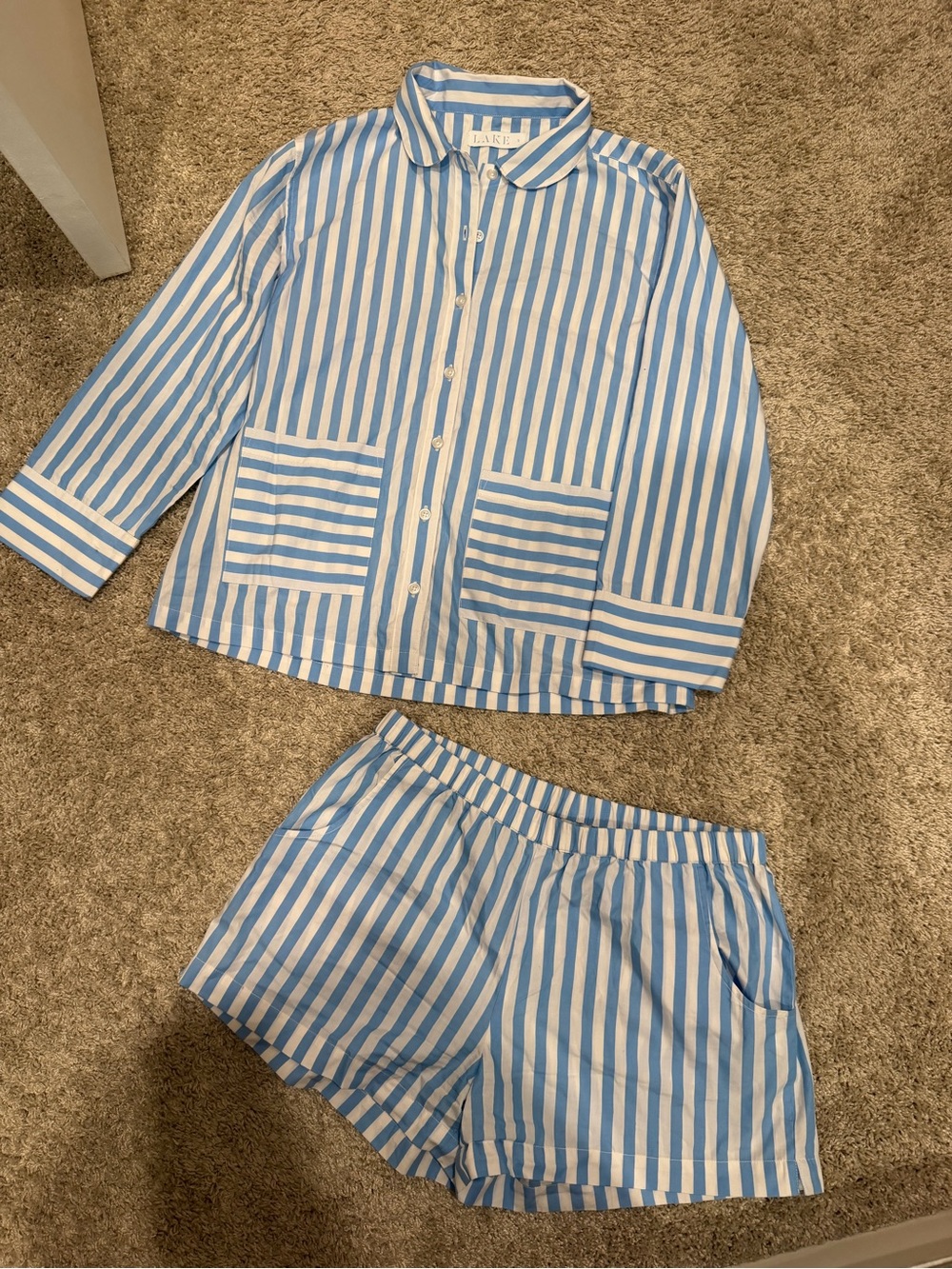 LAKE Pajamas Poplin Piped Long-Short Set Small